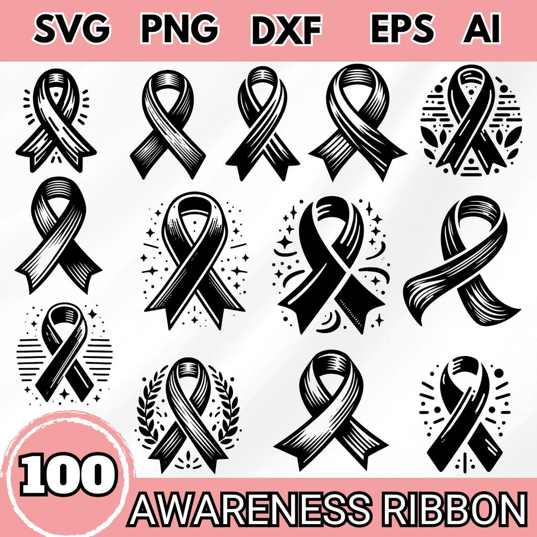 Awareness Ribbon SVG Bundle, Support Ribbon Clipart, Cancer Ribbon PNG ...