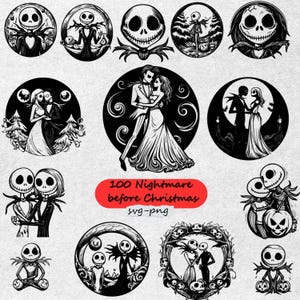 Pacote SVG Nightmare Before Christmas – 100 designs românticos assustadores para Cricut, artesanato de Halloween e Natal, decoração DIY