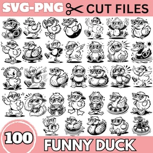 Funny Duck SVG PNG Cut Files | Cute Cartoon Ducks with Sunglasses Digital Bundle | Cricut Silhouette Laser Cut Designs