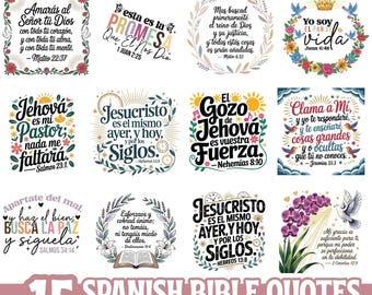 Spanish Bible Quotes SVG PNG EPS Bundle, Christian Scripture Digital Designs, Religious Verse Clipart, Faith Inspirational Quotes for Craft