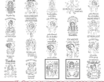 German Positive Affirmation SVG Bundle for Women Girls, Self Love Quotes SVG, Mental Health Clipart PNG Eps, Motivational Wall Art