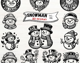 Snowman SVG Bundle - Winter Christmas Clipart for Cricut, DIY Crafts, Holiday Decorations, Snowman PNG Digital Download