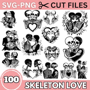 Skeleton Love SVG PNG Cut Files | Romantic Skeleton Couples Digital Bundle | Cricut Silhouette Laser Cut Halloween Designs