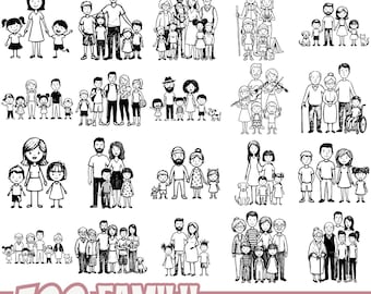 Family SVG Bundle Cute Family Clipart Parents Kids Grandparents Multi Generation Characters for Cricut Silhouette PNG EPS Digital