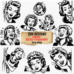 Funny Retro Housewife SVG Bundle - Vintage Clipart for Cricut, DIY Projects, T-Shirts, Stickers, PNG Digital Download Set