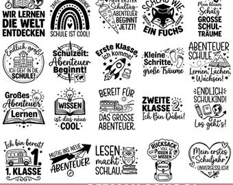Paquete de recursos escolares alemanes: regreso a clases, frases para primer grado, manualidades para el aula (svg, png, eps)