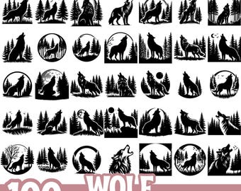 Wolf SVG Bundle Howling Wolf Silhouette PNG ePS Digital Designs Forest Moon Wildlife Cricut Cutting Files for DIY Crafts