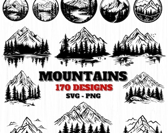 Mountain SVG Bundle – 170 Majestic Mountain Silhouettes for Cricut, Sublimation, Nature Art, DIY Projects, and Home Decor