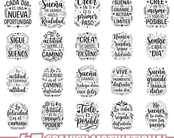 Paquete SVG de citas motivacionales en español para Cricut Silhouette / Refranes inspiradores en español, descarga digital, archivos PNG EPS de corte
