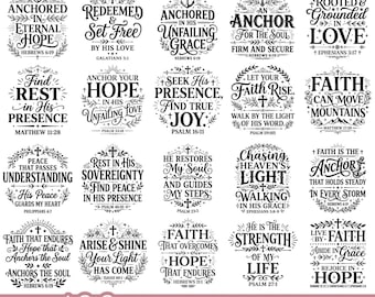 Christian Scripture SVG Bundle, Bible Verse Quotes PNG EPS, Faith Typography Designs for Cricut Silhouette Crafts