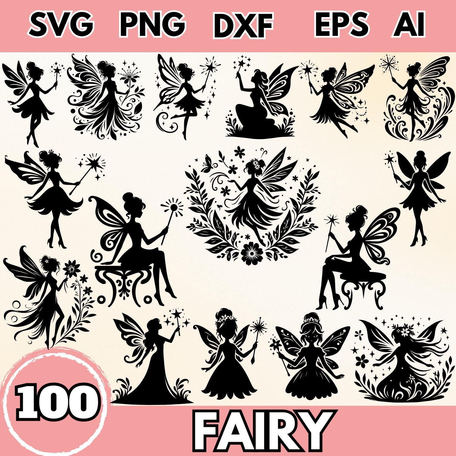 Fairy SVG Bundle, Magical Fairy Clipart, Fantasy Silhouette PNG, Fairy ...