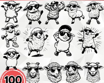 Cool Sheep SVG Bundle, 100 Cute Dancing Sheep Clipart, Funny Lamb Vector, Farm Animal Sublimation, Sheep With Sunglasses, PNG DXF EPs