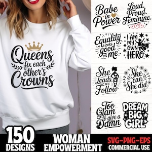 Frau Ermächtigung SVG-Designs für Cricut, feministische Zitate Bündel, Inspiration Sprüche PNG EPS Schnittdateien, Girl Power Clipart