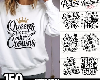 Woman Empowerment SVG Designs for Cricut, Feminist Quotes Bundle, Inspirational Sayings PNG EPS Cut Files, Girl Power Clipart