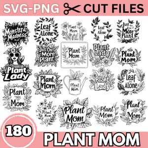 Plant Mom SVG Bundle, Plant Lady PNG, Botanical Quote Clipart, Gardening Lover Cut File, Houseplant SVG Design, Greenery Cricut Sublimation