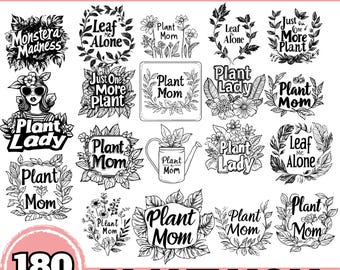 Plant Mom SVG Bundle, Plant Lady PNG, Botanical Quote Clipart, Gardening Lover Cut File, Houseplant SVG Design, Greenery Cricut Sublimation