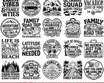 Family Getaway SVG Bundle, Vacation Quotes PNG EPS, Road Trip Camping Beach Cabin Travel Cricut Silhouette Cut Files