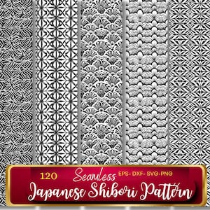 Seamless Japanese Shibori Patterns Bundle | Traditional Black White Geometric Vector Textures | SVG PNG EPS Dxf Printable Designs