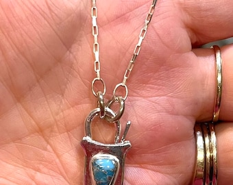 Cadena con clip de papel de plata de ley GRATIS con candado funcional de piedra preciosa de plata de ley
