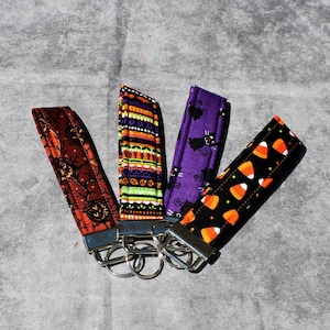 Halloween Lanyards, Pumpkin Wristlets, Candy Corn Key Fob, Spooky Black Cat Keychain Wristlet, Fall Stripes Keychains, Autumn Wristlet Gift