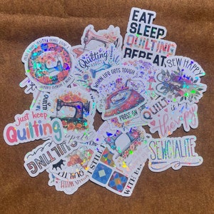 Quilting Sticker Pack, Holographic Stickers for Crafters, Quilter Sticker Set, Quilting Waterproof Sticker, Quilt Water Bottle Stickers