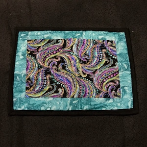 Blue and Purple Quilted Mug Mat, Floral Candle Mat, Quilted Snack Mat, Handcrafted Placemat, Blue Mug Rug, Abstract Kitchen Coaster