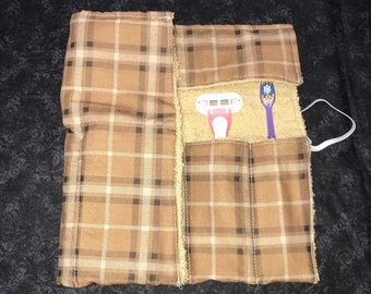 brown checkered makeup bolsa