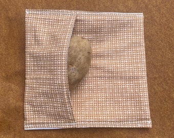 Brown Plaid Potato Bag, Microwave Potato Cooker, Fabric Potato Microwave Bag, Easy Corn Cob Cooker, Farmhouse Baked Potato Kitchen Gadget