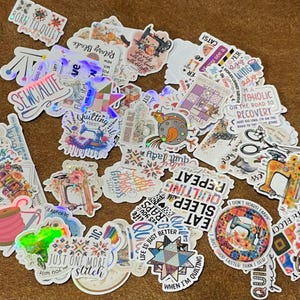 100 Pack Mini Quilting Stickers, Holographic Stickers for Crafters, Sewing Sticker Set, Waterproof Sticker Pack, Quilt Water Bottle Stickers