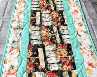 Fall Mason Jar Table Runner, Quilted Autumn Table Topper, Handmade Fall Flowers Table Decor, Sunflower Harvest Tableware, Thanksgiving Decor