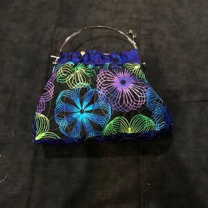 Blue and Purple Floral Handbag, Quilted Flower Purse, Swirled Flowers Quilted Clutch, Quilted Handbag Gift, Blue Purse, Floral Purse Fashion