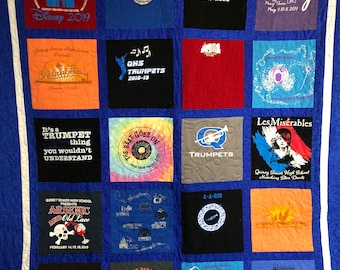 Made To Order T-Shirt Quilt, Handmade T-Shirt Memory Blanket, Custom T-Shirt Blanket, Custom Memory Quilt, T Shirt Collage, Memory Blanket