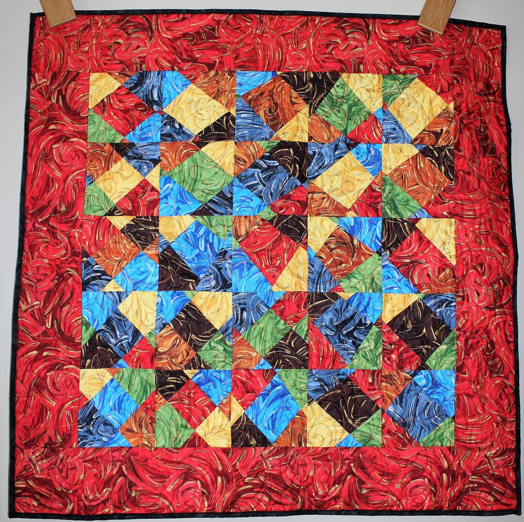 Bunte Steppdecke, Bunte Steppdecke, Bunte Quiltdecke, Gestepptes Geschenk für Erwachsene, Rote und Blaue Wandbehang