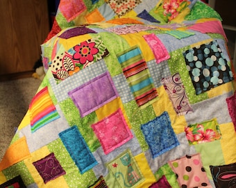 Girls Colorful Custom Quilt, Rainbow Crib Quilt, Handmade Kids Blanket, Colorful Kids Wall Hanging, Rainbow Lap Quilt, Kids Quilt