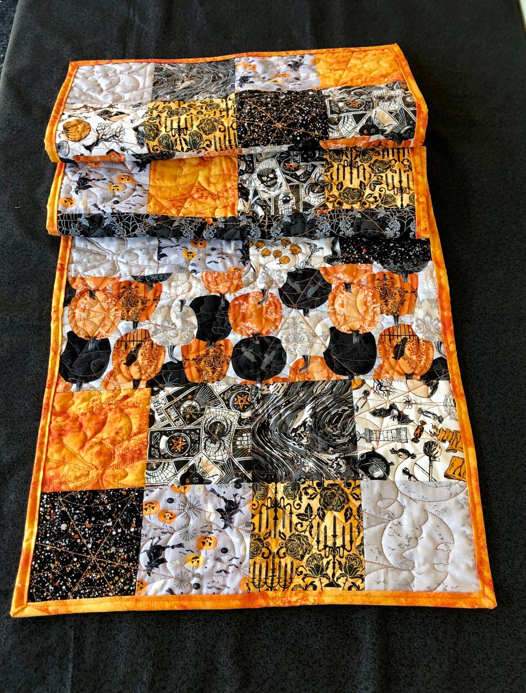 Halloween Quilted Table Runner, Orange Fall Holiday Table Topper ...