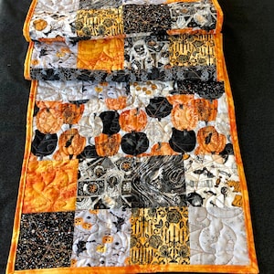 Halloween Quilted Table Runner, Orange Fall Holiday Table Topper ...