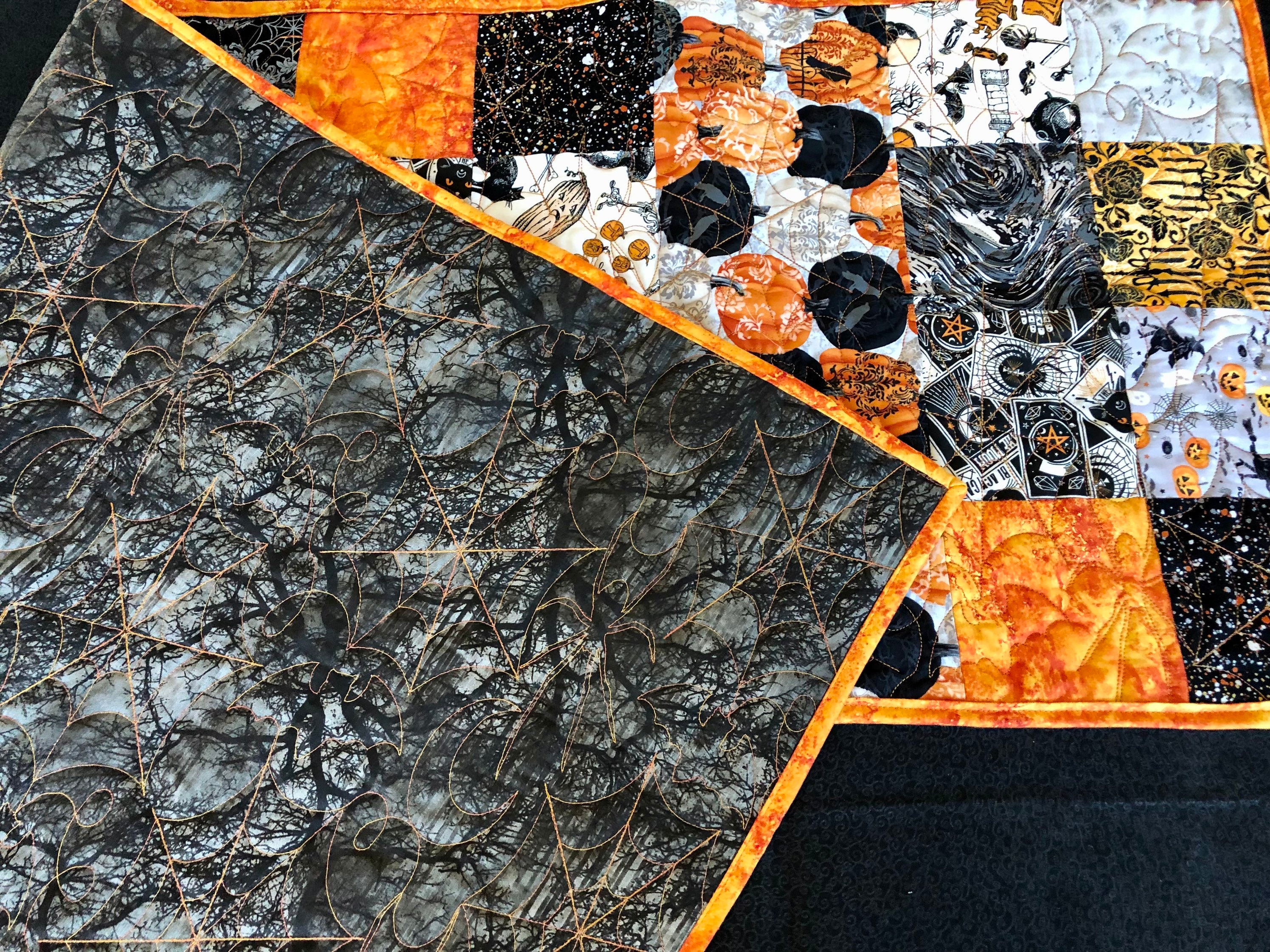 Halloween Quilted Table Runner, Orange Fall Holiday Table Topper ...