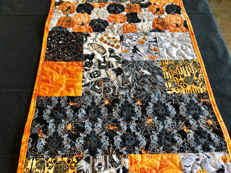 Halloween Quilted Table Runner, Orange Fall Holiday Table Topper ...