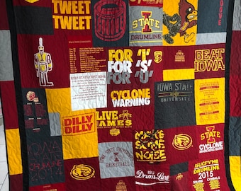 Custom Mash Up T-shirt Quilt, Made-To-Order Memory Quilt, Baby Clothes Quilted Blanket, Graduation T-Shirt Quilt, Handmade T-Shirt Blanket