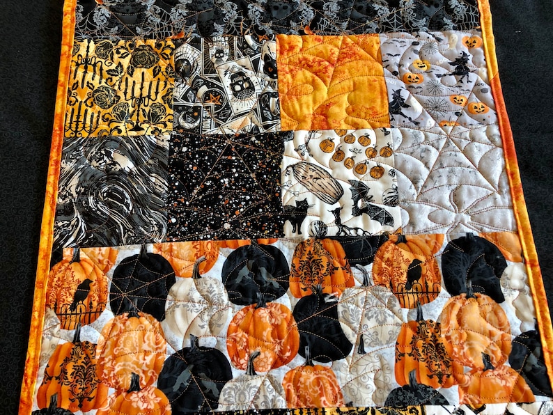 Halloween Quilted Table Runner, Orange Fall Holiday Table Topper ...