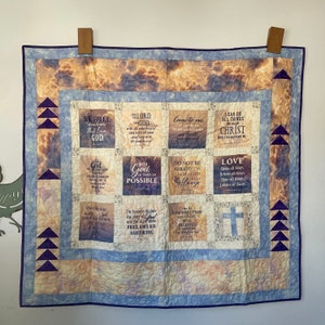 Bible Verse Quilt, Christian Wall Hanging Quilt, With God All Things Are Possible Quote Quilt, Positive Bible Passage Blanket Quilt