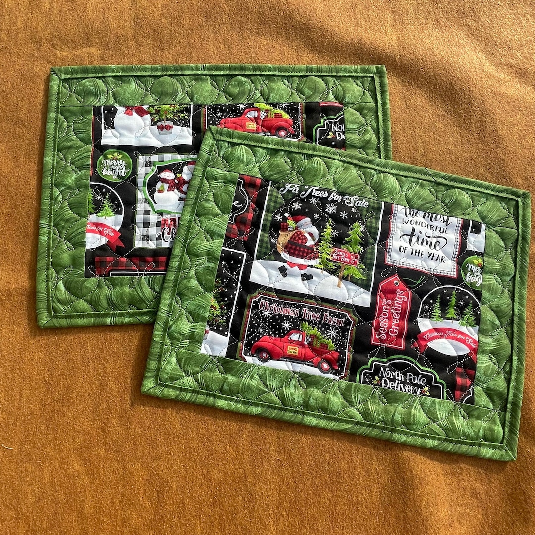 Christmas Tree Farm Quilted Mug Mat, Merry Christmas Snack Mat