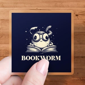 Bookworm sticker, Cute reading sticker, Adorable book lover decal, Funny literary sticker, Creative stationary item