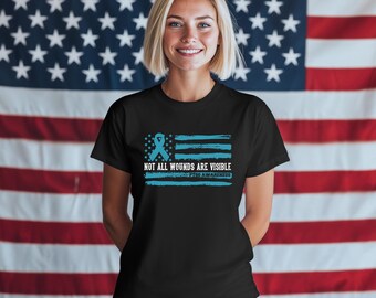 PTSD Awareness Shirt | Teal Ribbon American Flag Tee