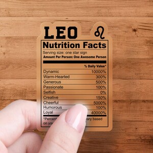 Leo Zodiac Sign Sticker, Astrology Nutrition Facts, Horoscope Star Sign Decal, Fun Leo Traits Sticker, Leo Gift Idea