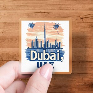 Dubai UAE Sticker, Travel Souvenir Decal, City Skyline Sticker, Beach Palm Tree Sticker, Vacation Destination Sticker, Laptop Decal