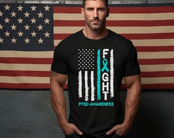 PTSD Awareness Shirt | Teal Ribbon American Flag, Mental Health Support