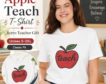 Retro Apple Teach T-Shirt, Unisex Classic Fit Cotton Tee