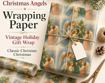Watercolor Angels Christmas Wrapping Paper, Vintage Gift Wrap