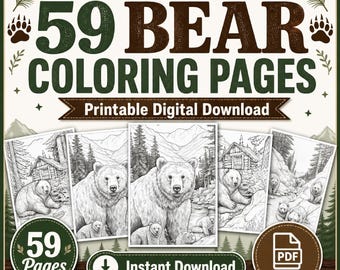Bear Coloring Pages PDF, Printable Woodland Coloring for Adults & Teens, Instant Download
